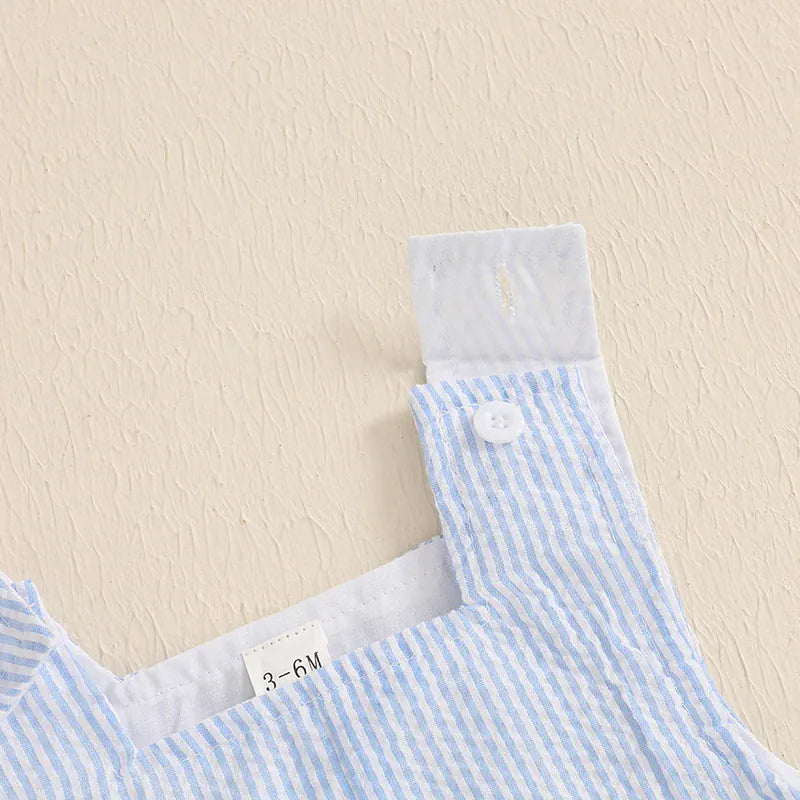 Dog Embroidered Seersucker Overalls for Toddlers