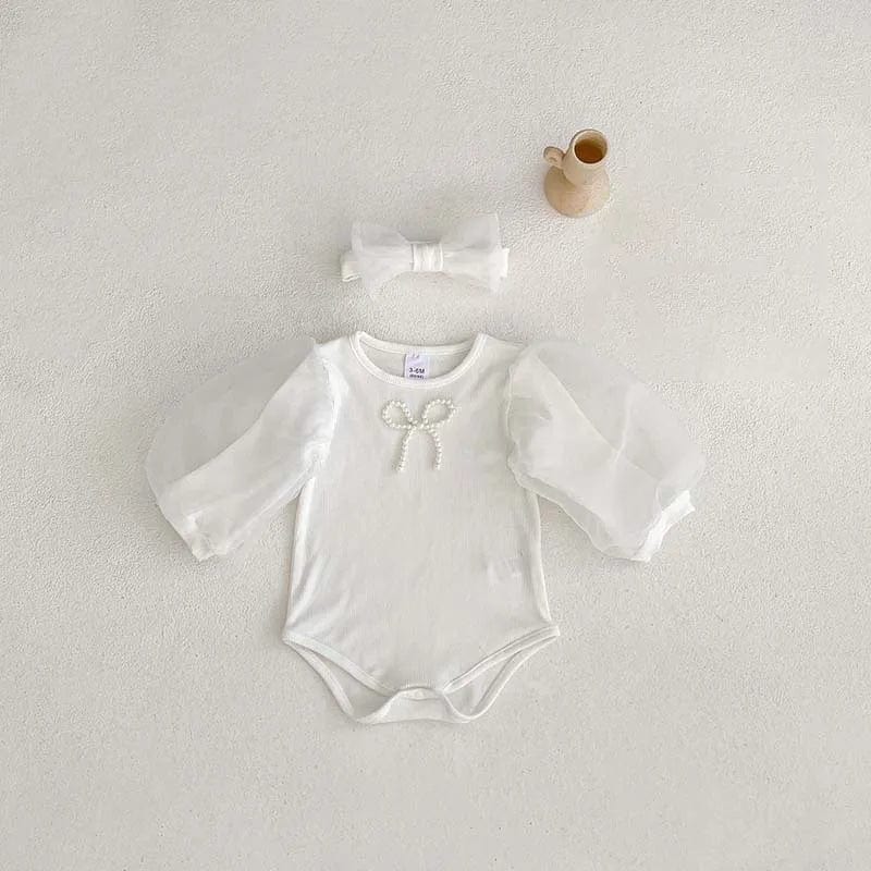White / 9-12M Elegant Baby Girl Long Sleeve Romper