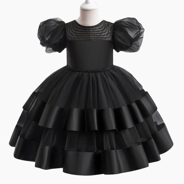 strapless open back dress Elegant Black Princess Dress for Girls, Black / 6T