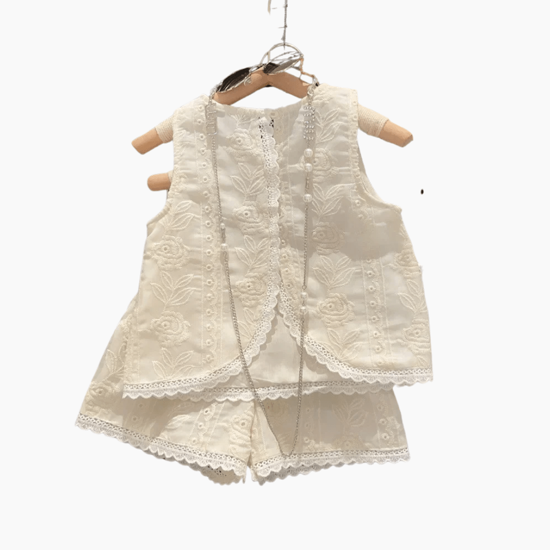 Elegant Embroidered Lace Vest and Shorts Set