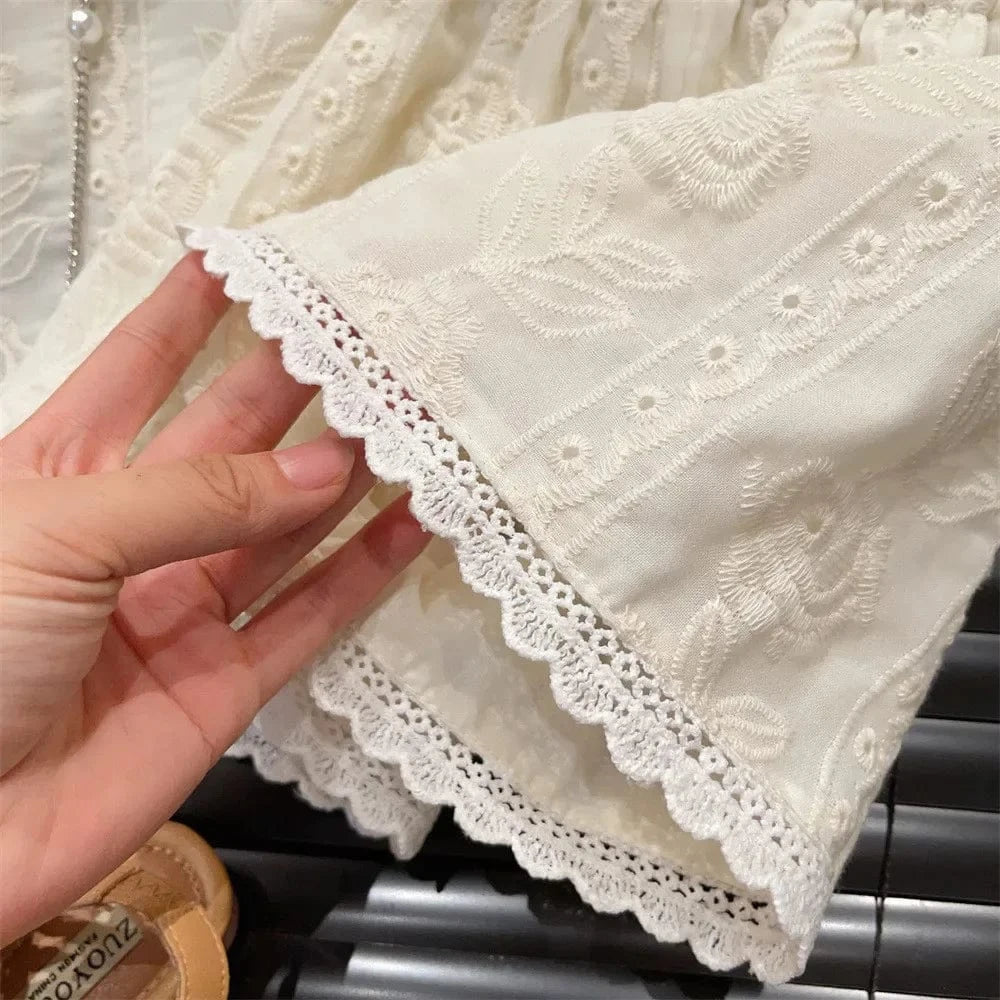 Elegant Embroidered Lace Vest and Shorts Set