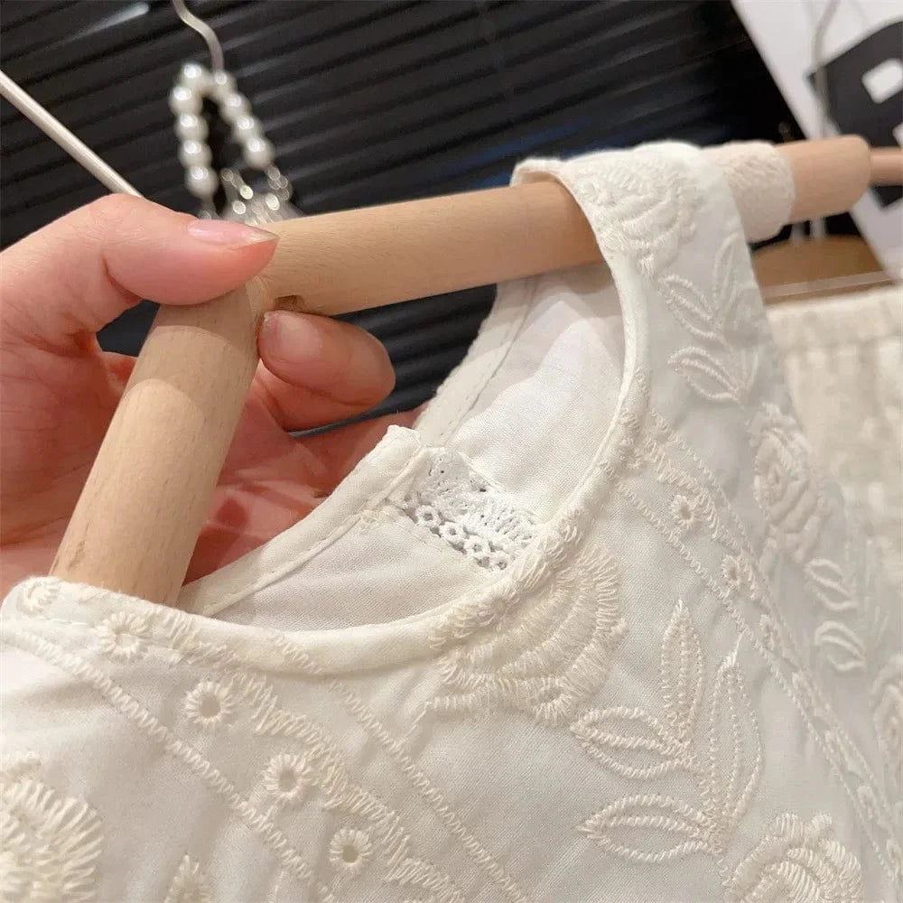 Elegant Embroidered Lace Vest and Shorts Set