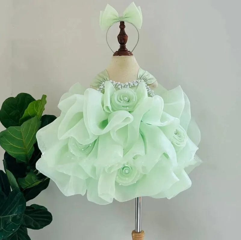 Light Green / 6-12M Elegant Rosette Design Dress