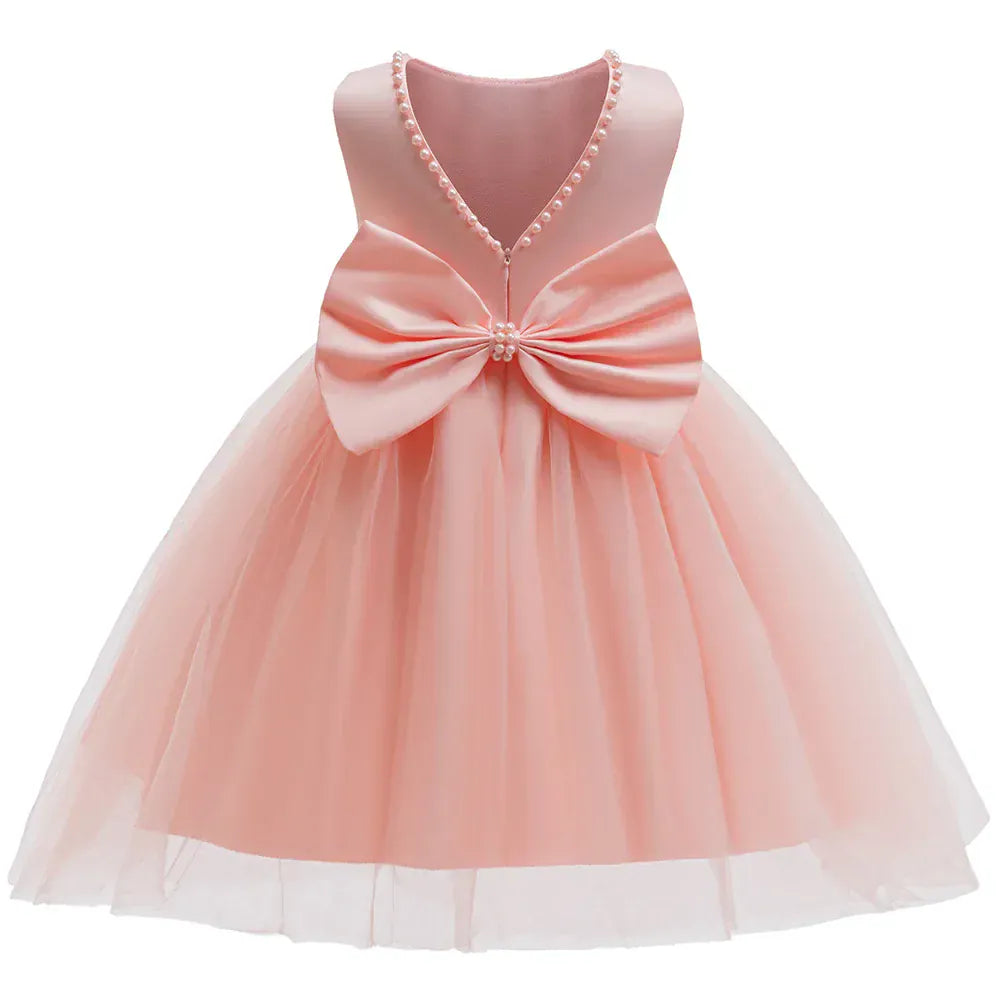 pink / 4T Elegant Satin and Tulle Flower Girl Dress