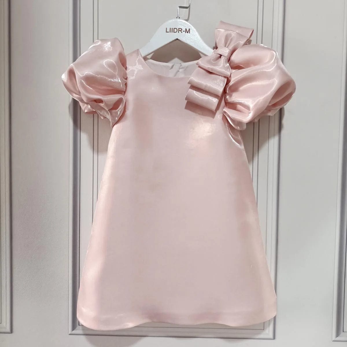 Khaki / 8-12M Elegant Satin Girls Dress