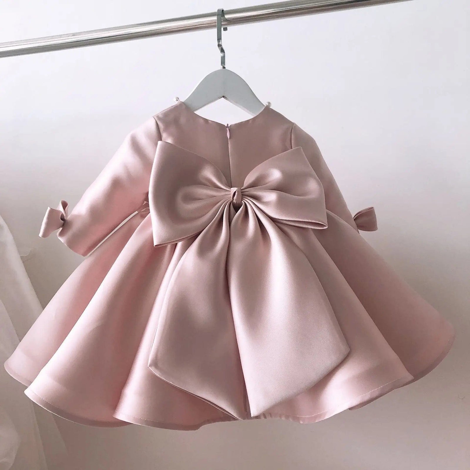 Beige / 18-24M Elegant Satin Girls Dress