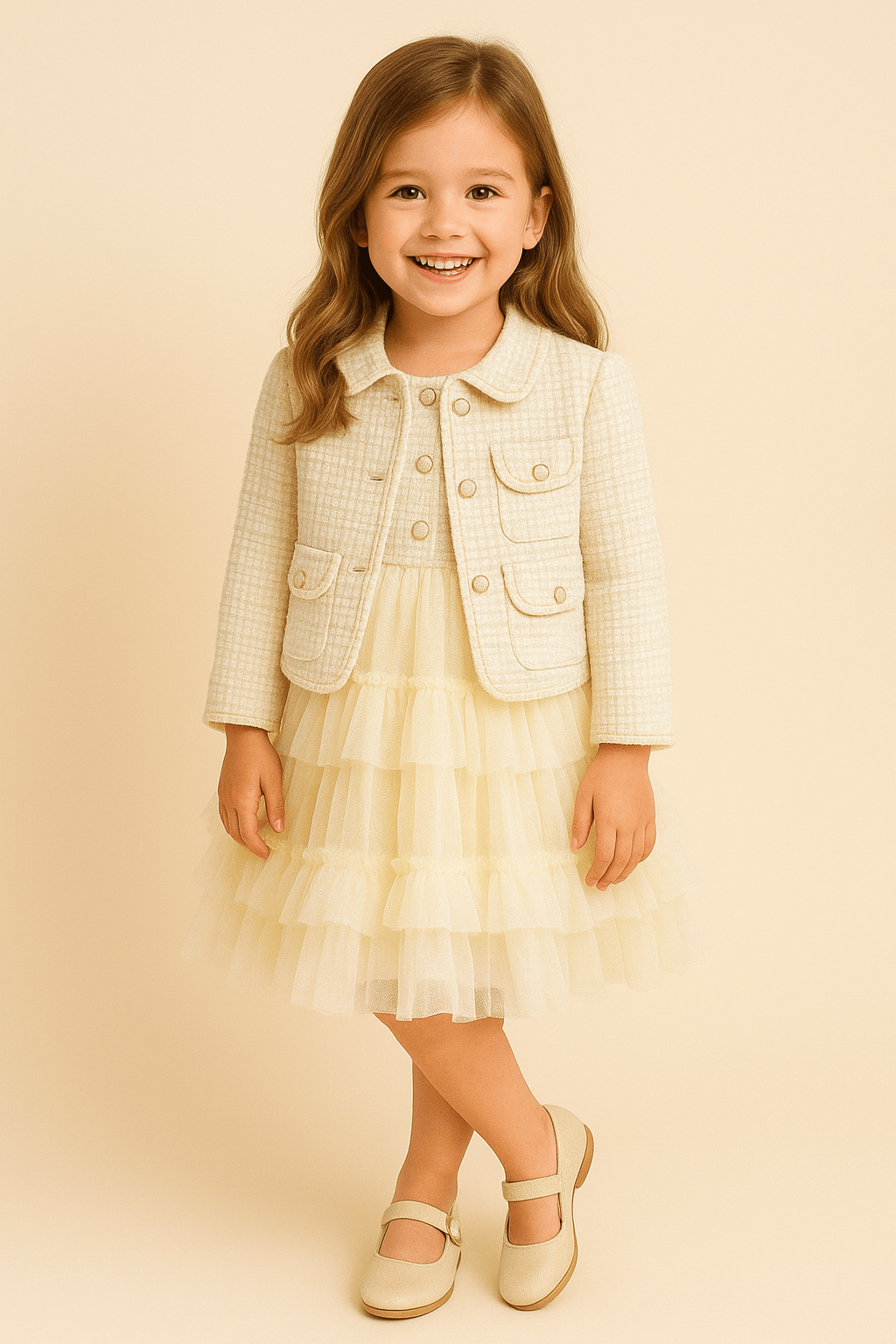 Girl's Clothing Elegant Tweed Jacket and Tutu Dress Set