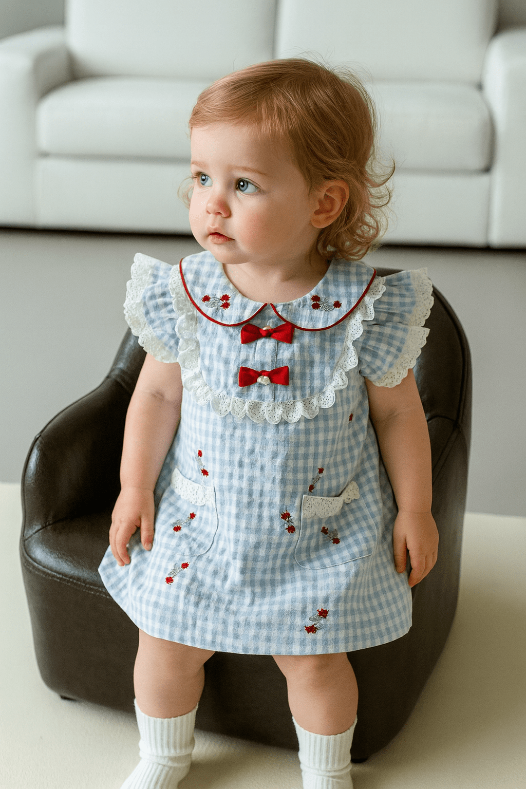 Embroidered Cherry Design dress and Matching Bag