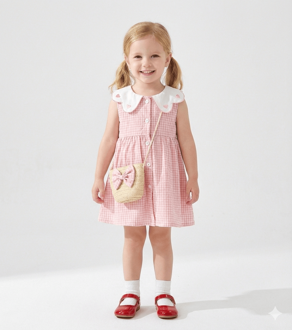 Embroidered Collar Dress & Matching Bag Set