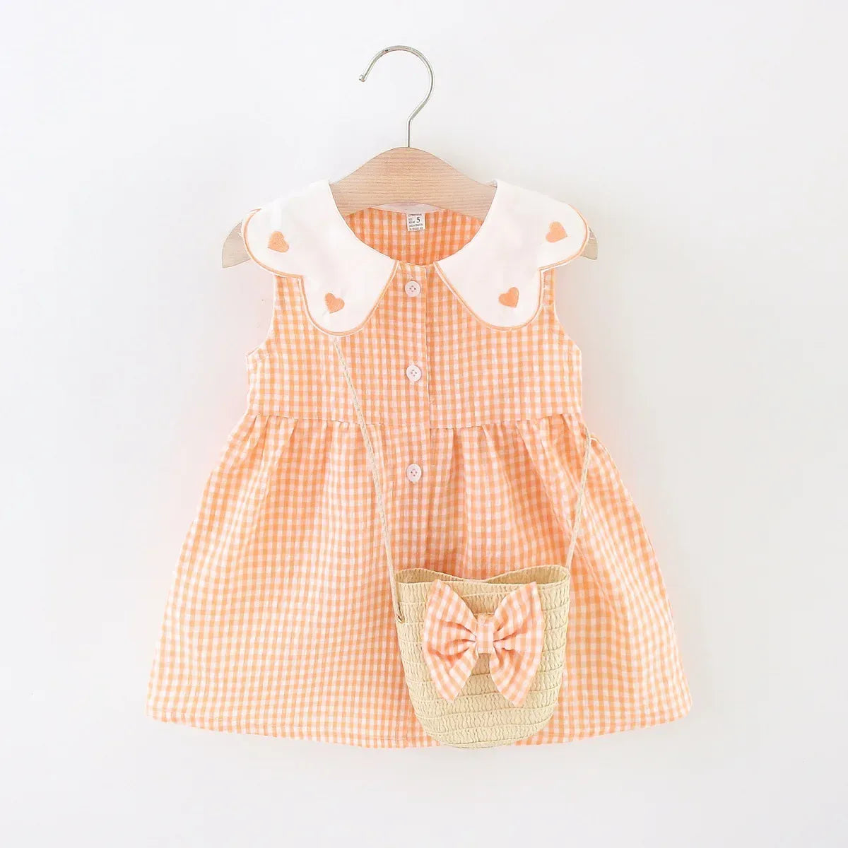 Orange / 9-12M Embroidered Collar Dress & Matching Bag Set