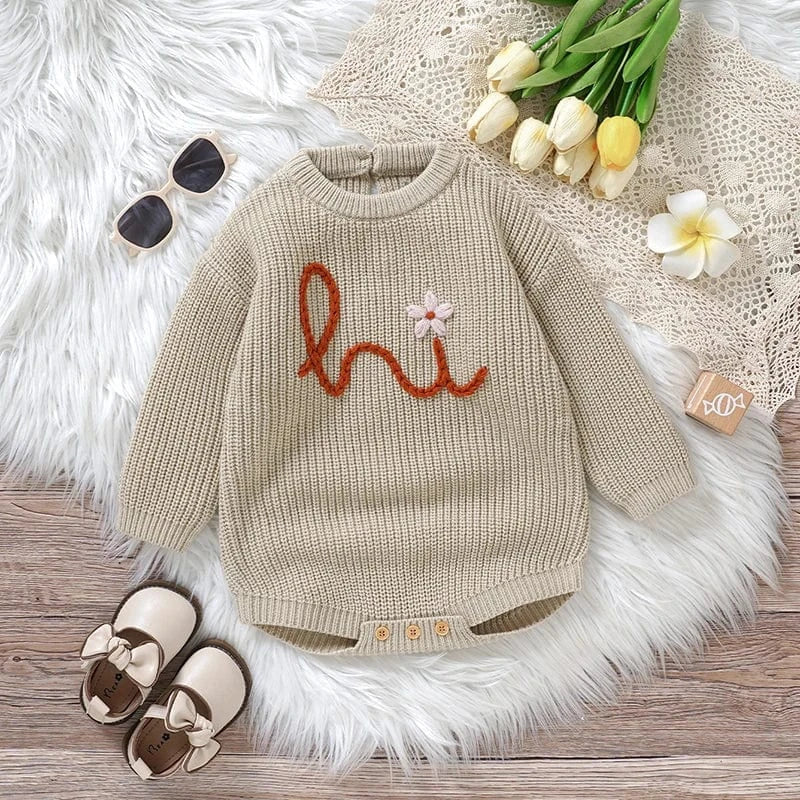 Cream Beige / 3M Embroidered Knit Baby Romper