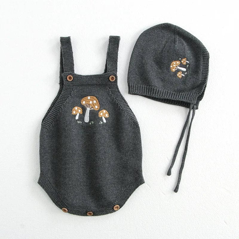 Grey Bodysuit / 3-6M Embroidered Mushroom Cardigan