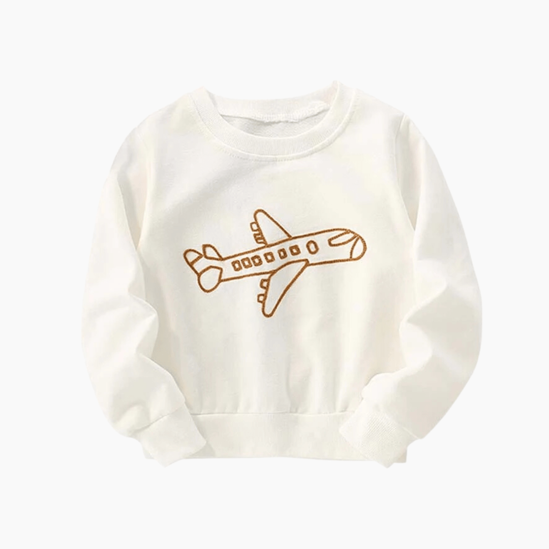 Boy's Clothing Embroidered Plane White Sweatshirt For Kids