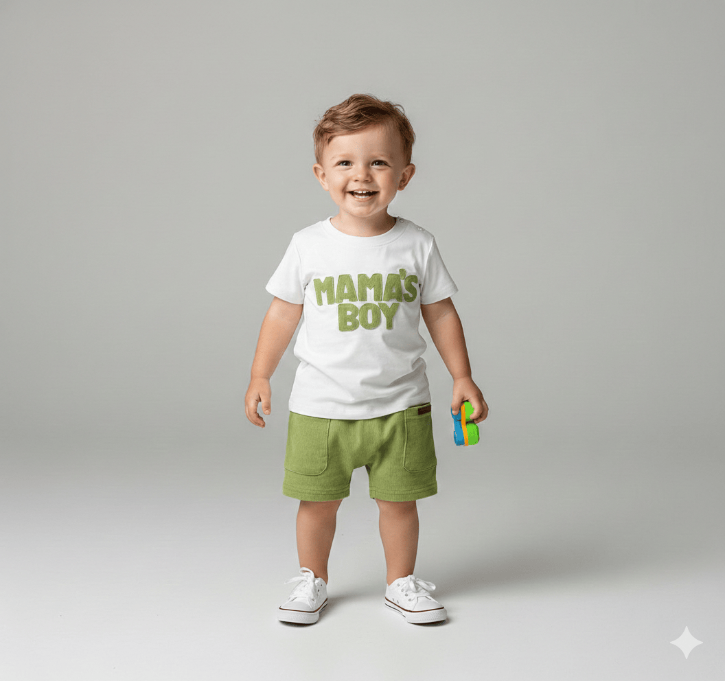 Embroidered T-Shirt & Striped Shorts Set