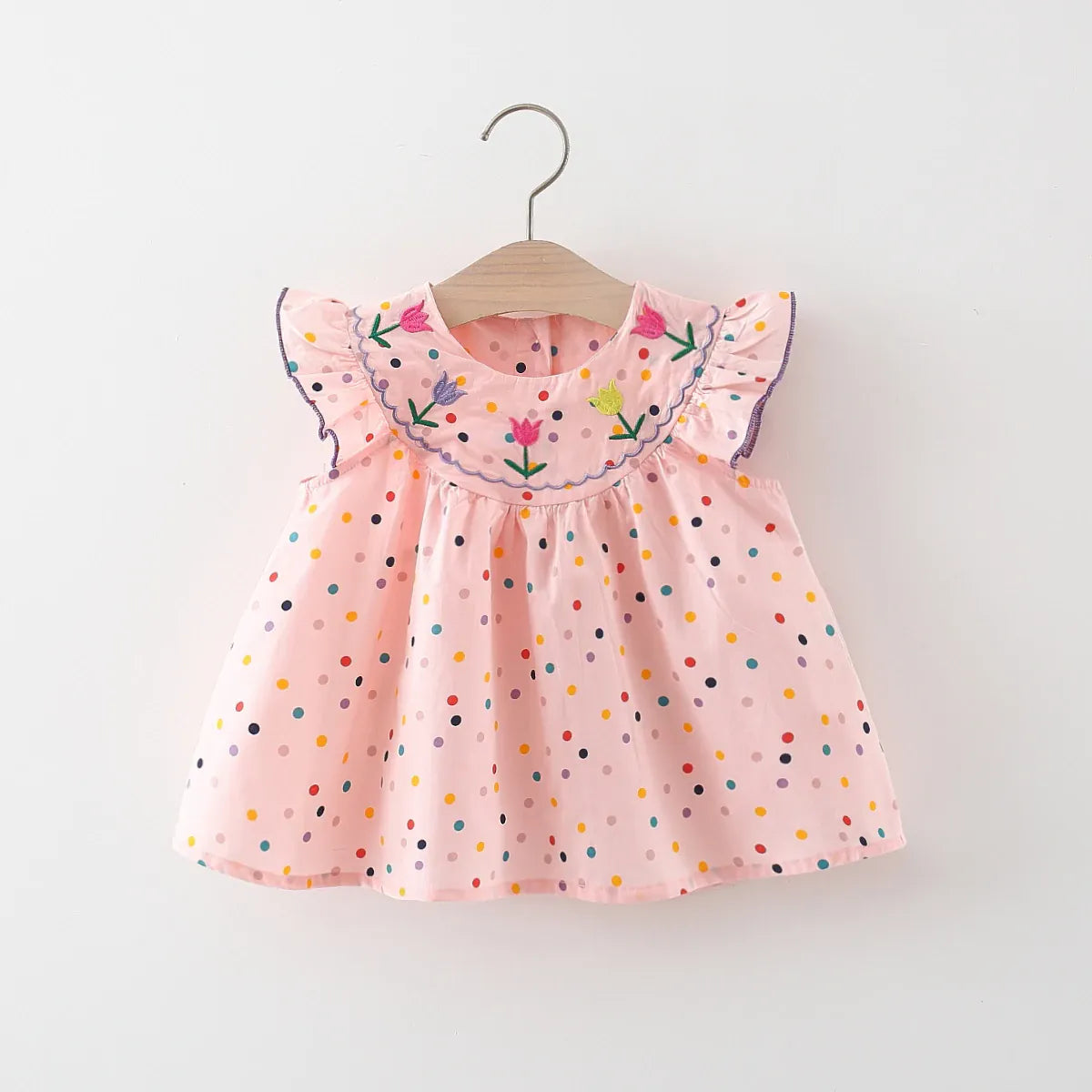 Pink / 9-12M Embroidered Tulle & Polka Dot Dress