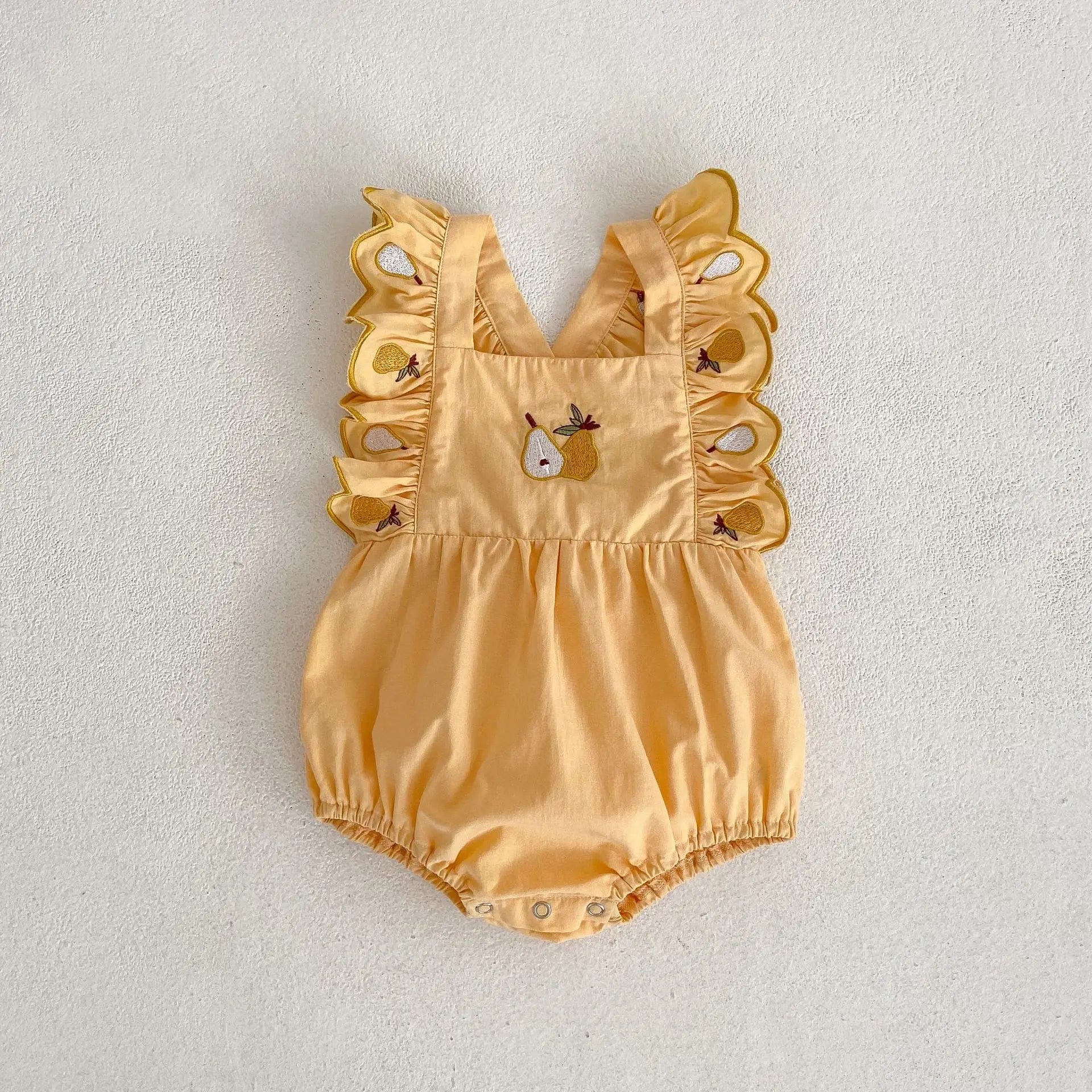 yellow / 0-6 Months Embroidery Strap Wrap Fart Romper