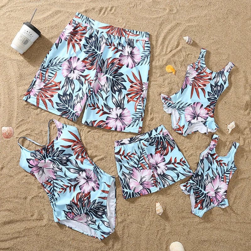 Blue / Baby- 6-9M Family Matching Tropical Print Beachwear