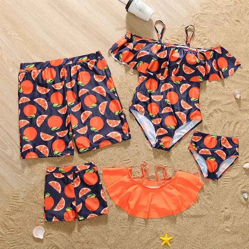 Orange / Baby- 6-9M Family Matching Tropical Print Beachwear