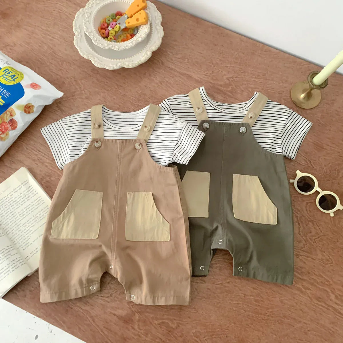 Fashion Pocket Design Strap Pants for Baby Boys