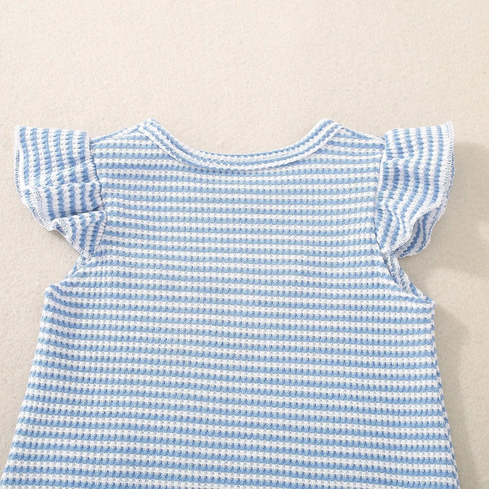 Flamingo Embroidered Waffle Knit Bodysuit with Flutter Sleeves