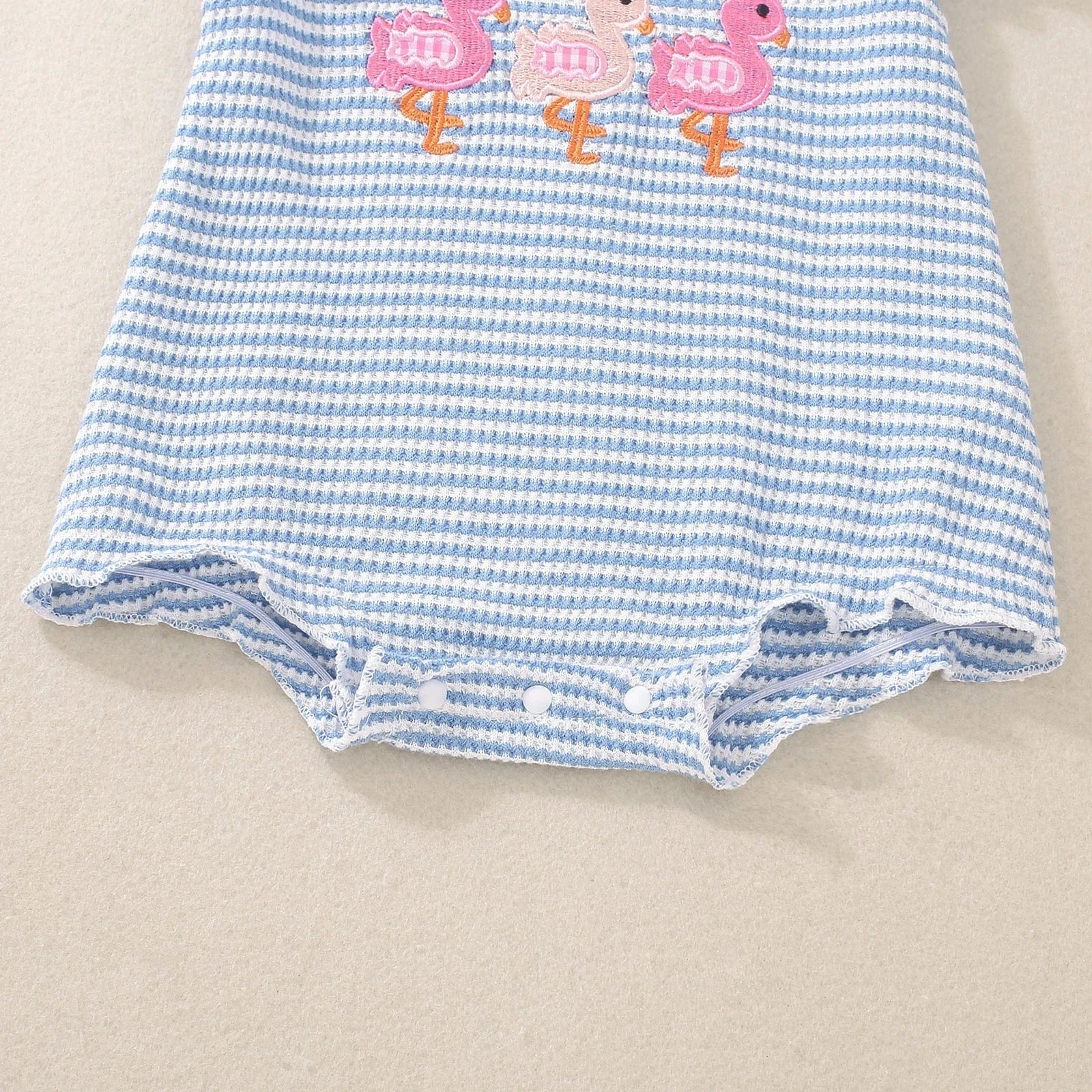 Flamingo Embroidered Waffle Knit Bodysuit with Flutter Sleeves