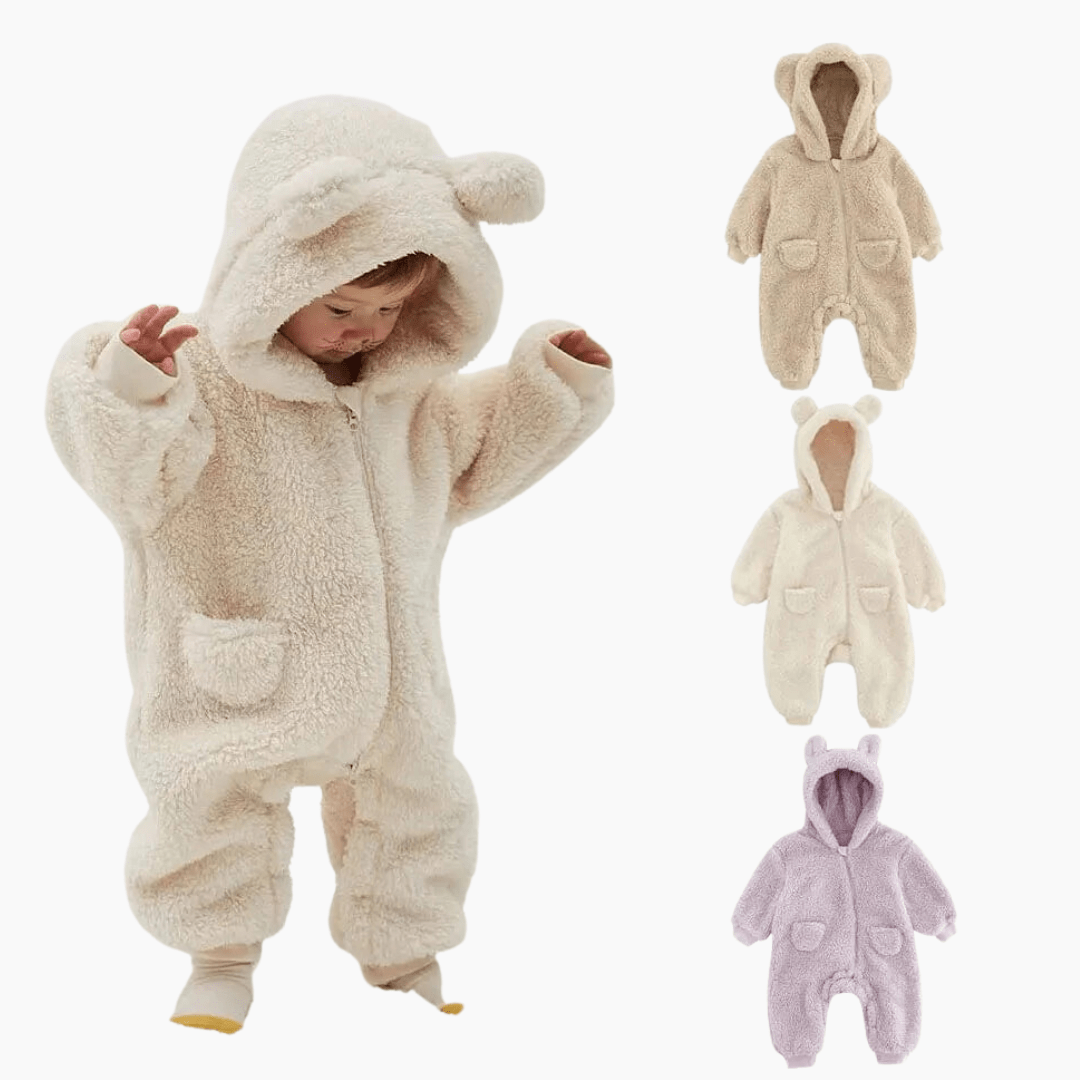 Baby Expression Embroidery Hooded Fleece Jumpsuit | SHEIN USA