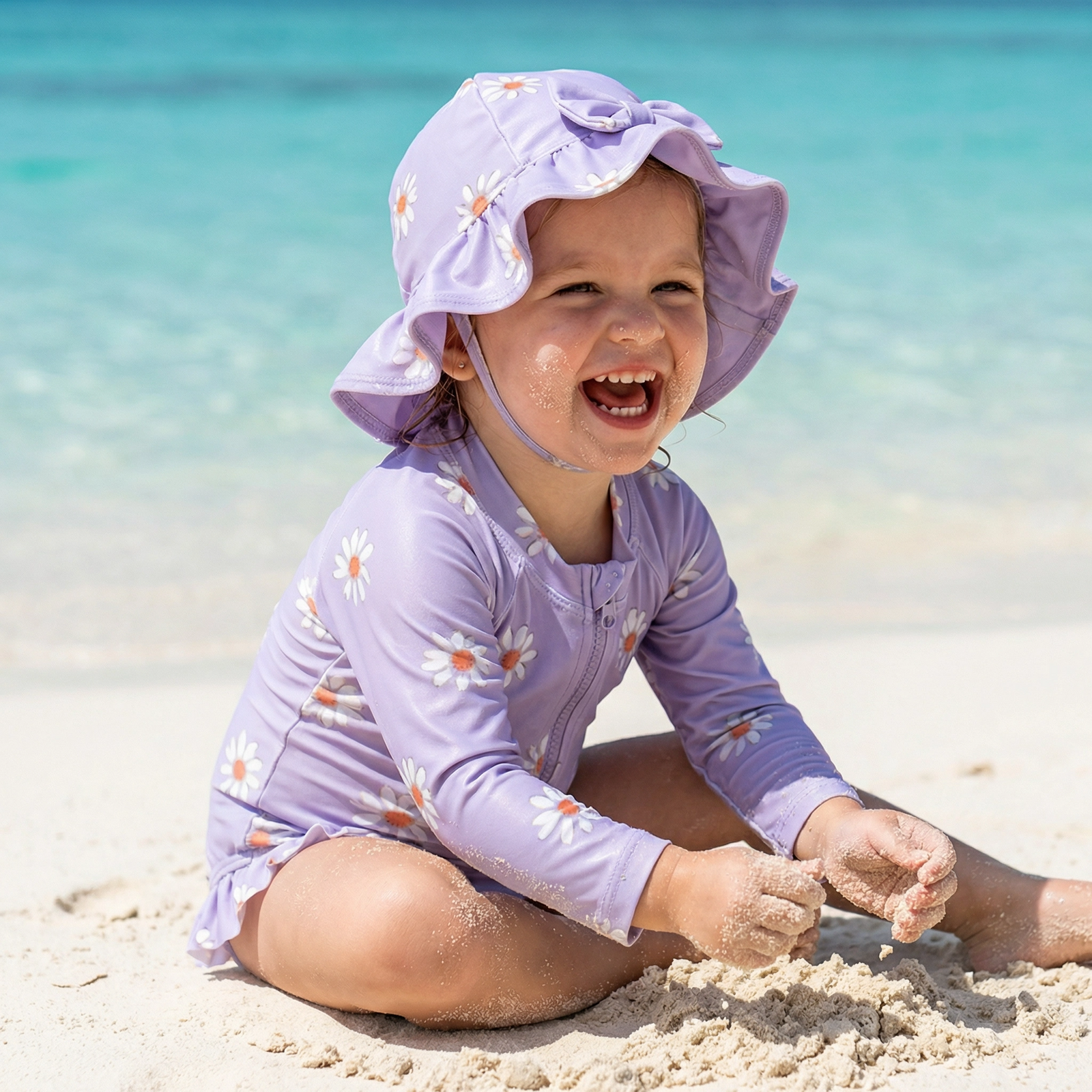 Floral Long Sleeve Rash Guard & Hat Set