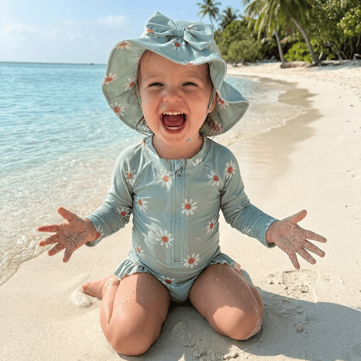 Floral Long Sleeve Rash Guard & Hat Set