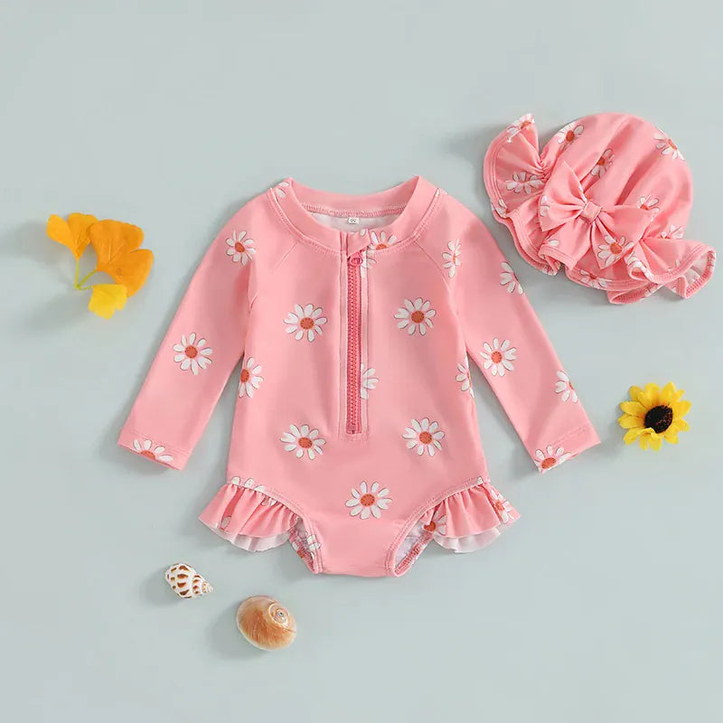 Floral Long Sleeve Rash Guard & Hat Set