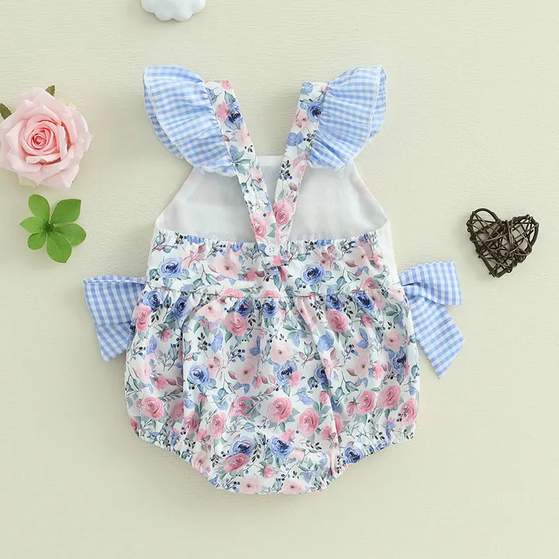 Floral Print & Embroidery Fly Sleeve Romper