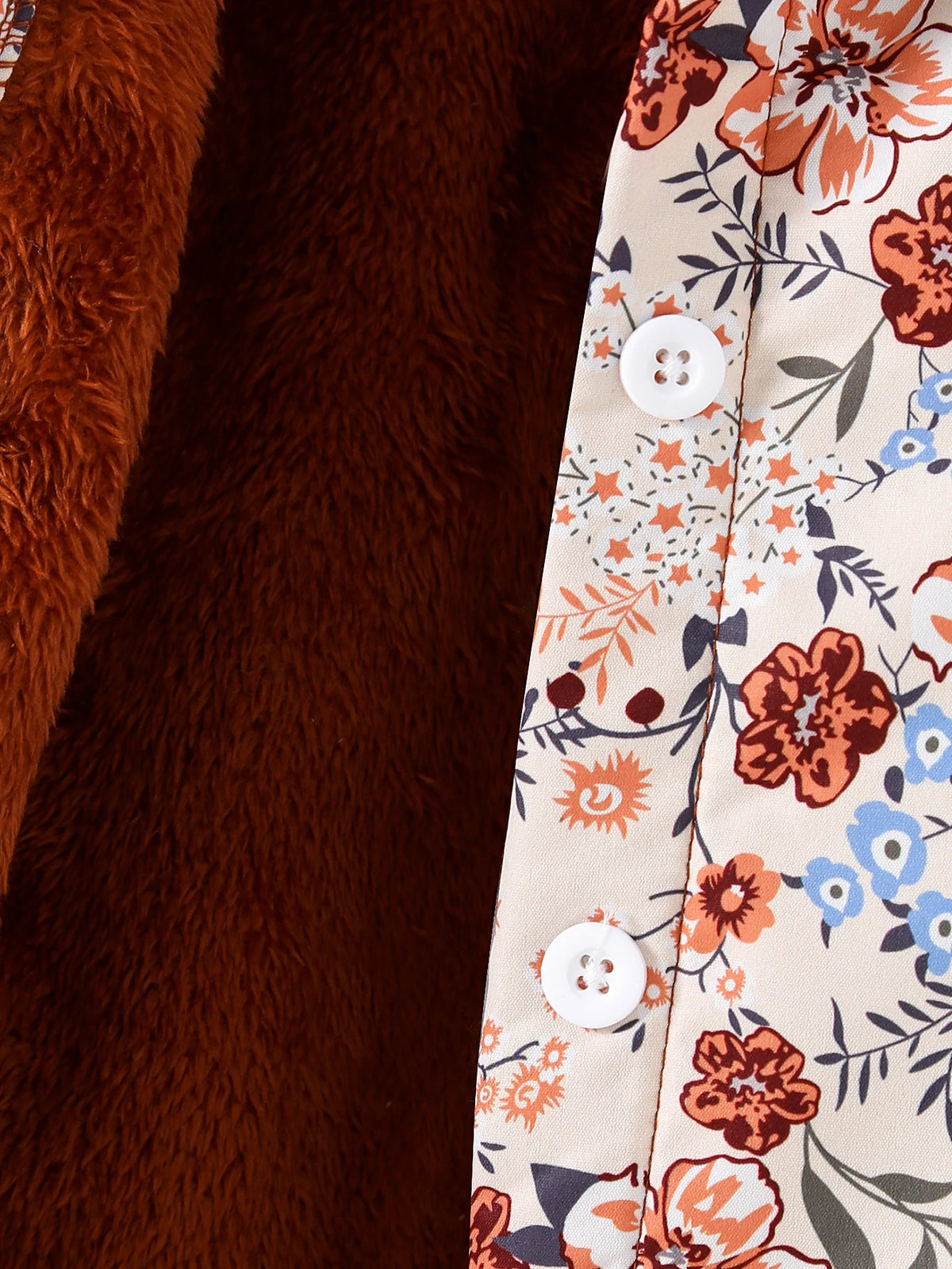 Floral Print Fleece-Lined Hooded Jacket