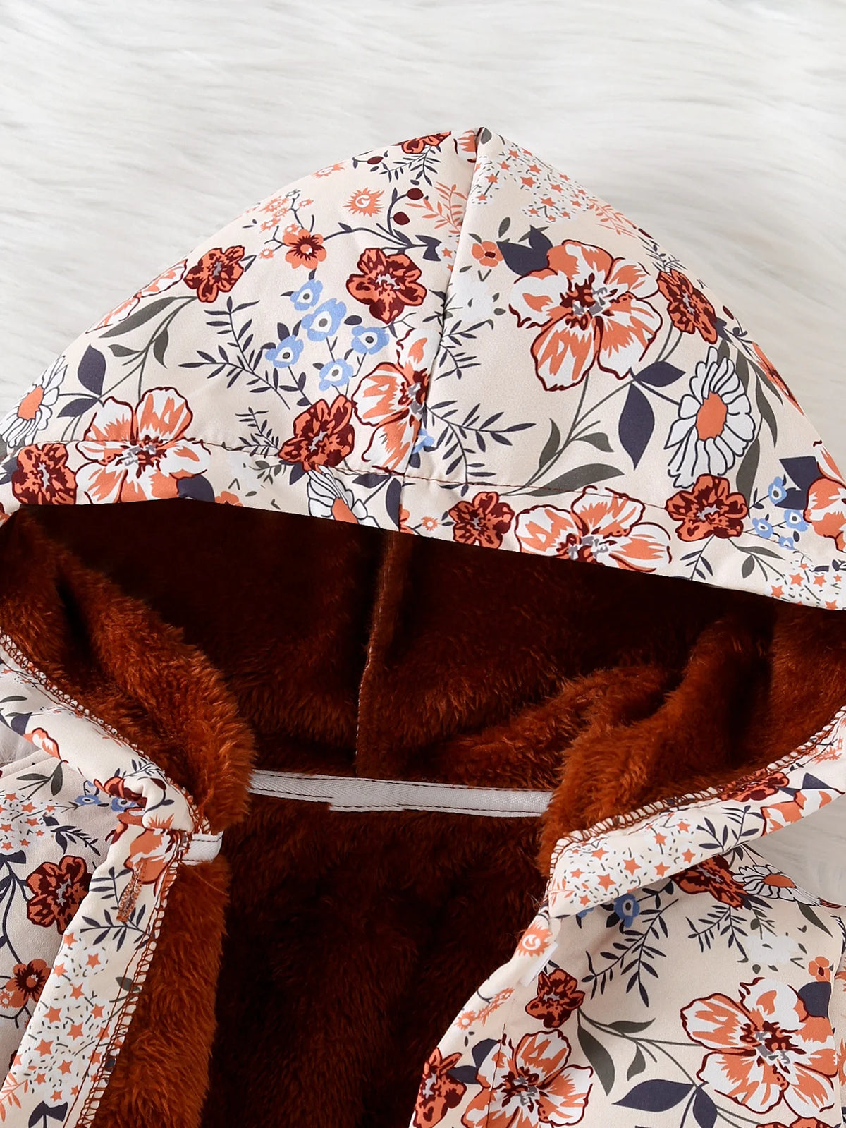 Floral Print Fleece-Lined Hooded Jacket
