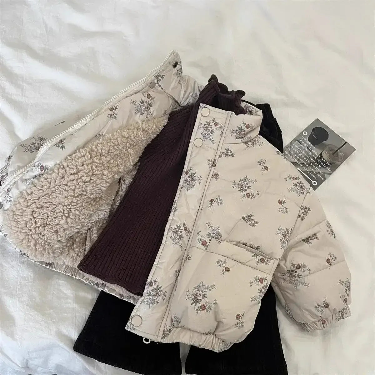 Gray / 18-24M Floral Print Fleece-Lined Puffer Parka