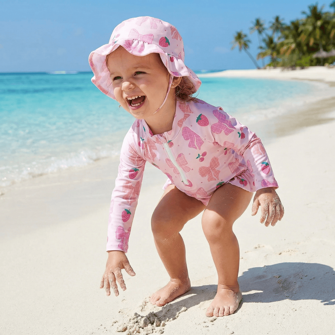 Floral Print Rash Guard & Hat Swimsuit Set