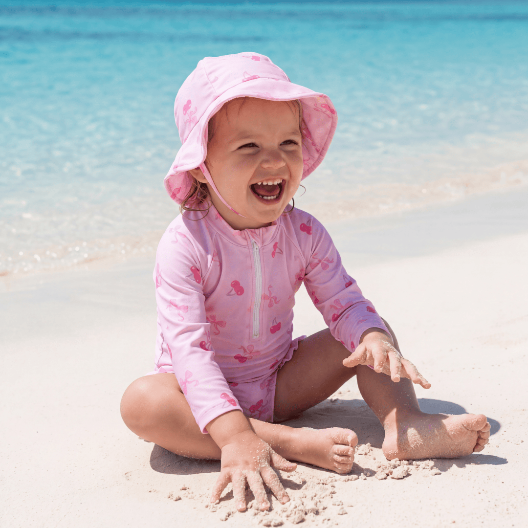 Floral Print Rash Guard & Hat Swimsuit Set