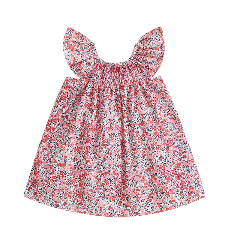 Pink / 6-12M Floral Print Ruffle Sleeve Summer Dress