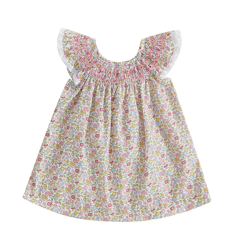 Yellow / 6-12M Floral Print Ruffle Sleeve Summer Dress