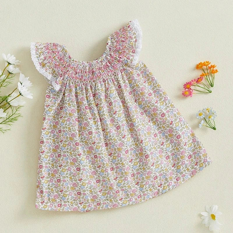Floral Print Ruffle Sleeve Summer Dress
