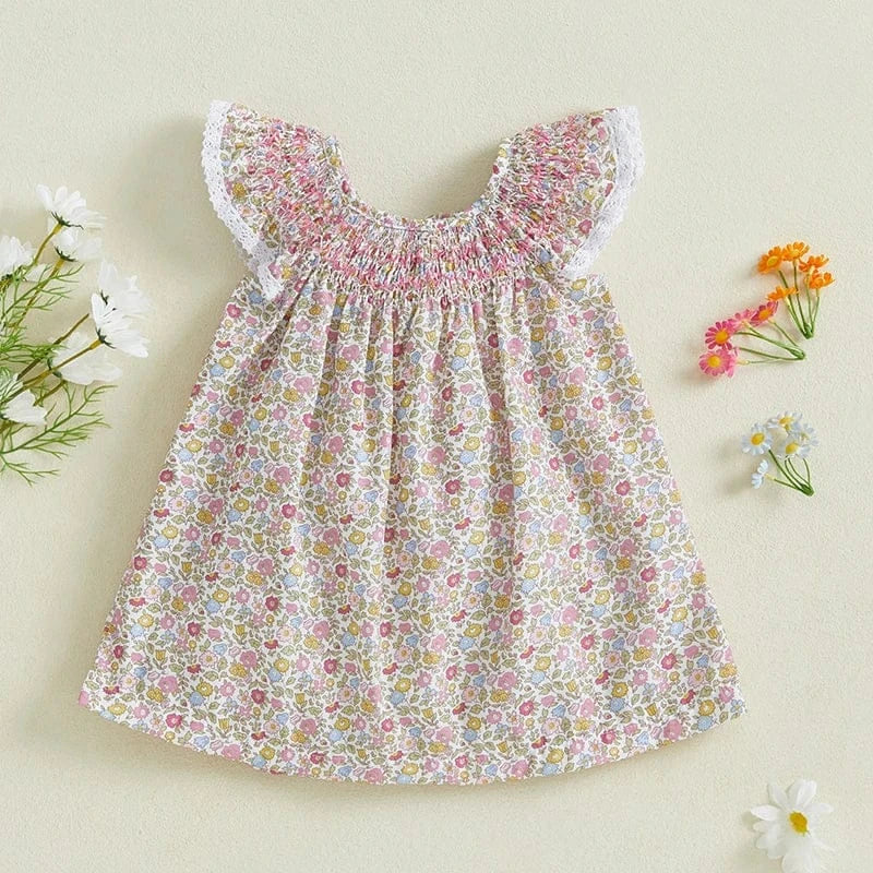 Floral Print Ruffle Sleeve Summer Dress