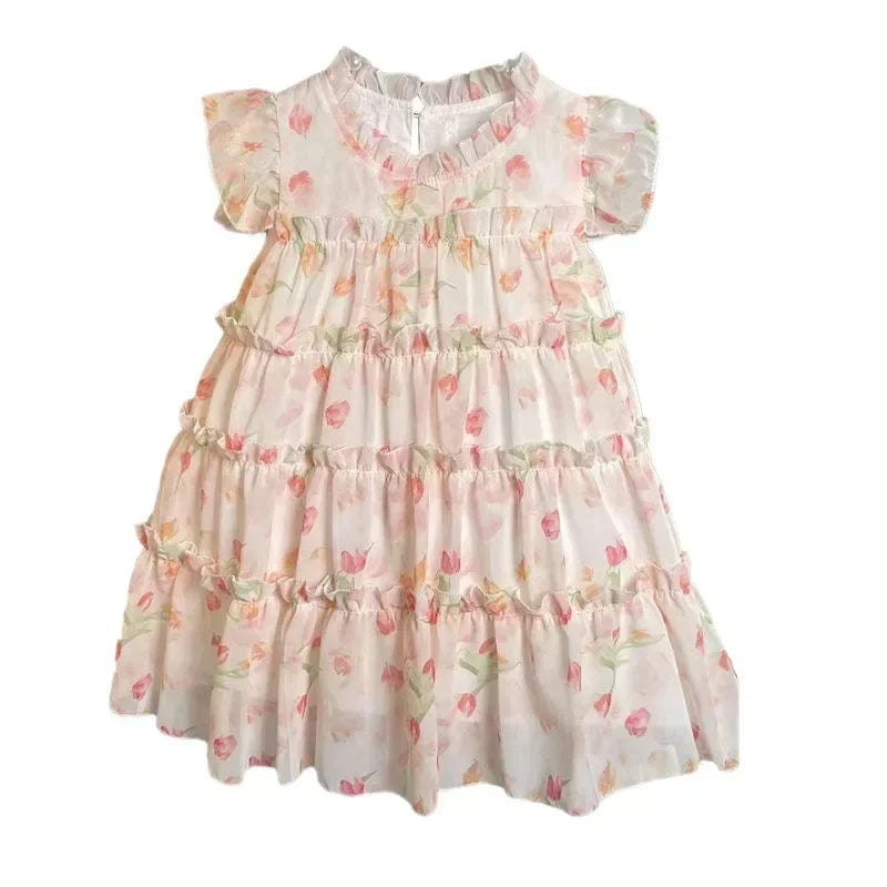 Floral Ruffle Tiered Girls Dress