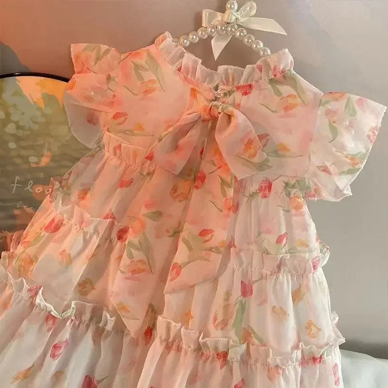 Floral Ruffle Tiered Girls Dress