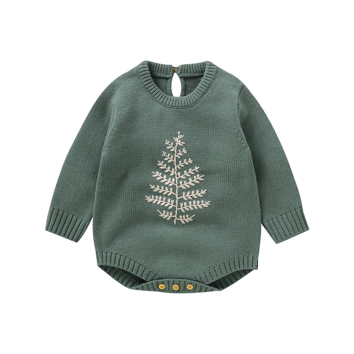 Green / 0-1M Fresh Wheatear Embroidered Knitted Baby Romper