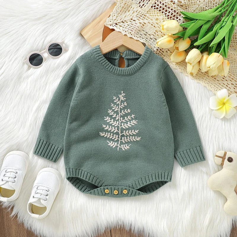 Fresh Wheatear Embroidered Knitted Baby Romper