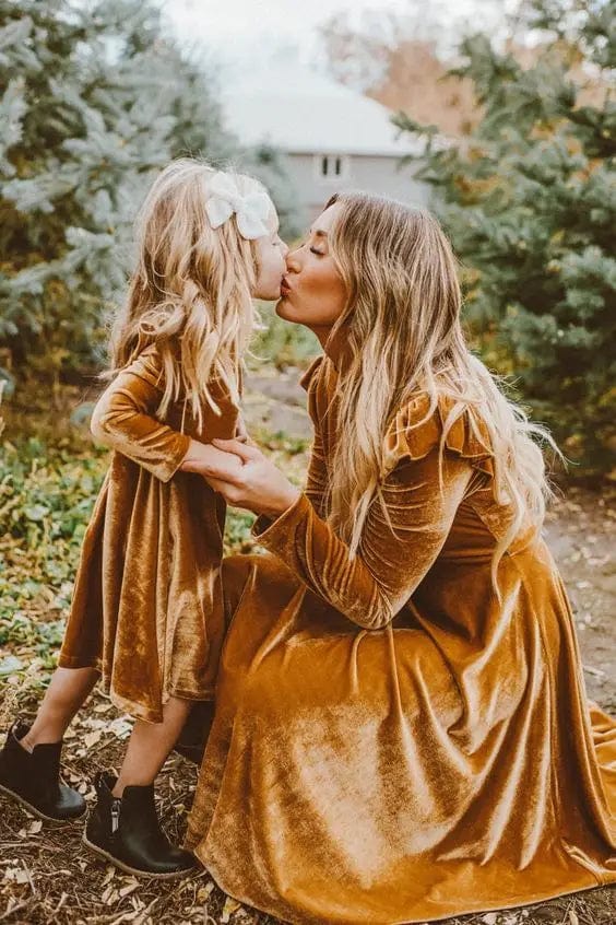 Matching Mother Daughter Velvet Dresses, Gold / 4-5T Matching Mother Daughter Velvet Dresses, Gold / 4-5T