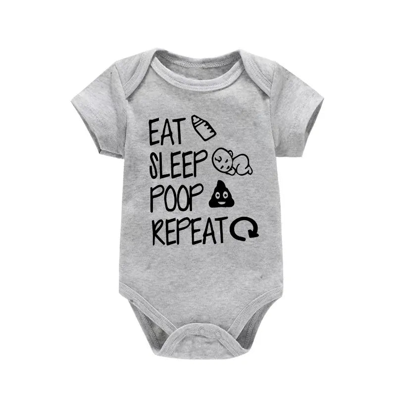 Gray / 3M Funny "Eat Sleep Poop Repeat" Newborn Baby Romper