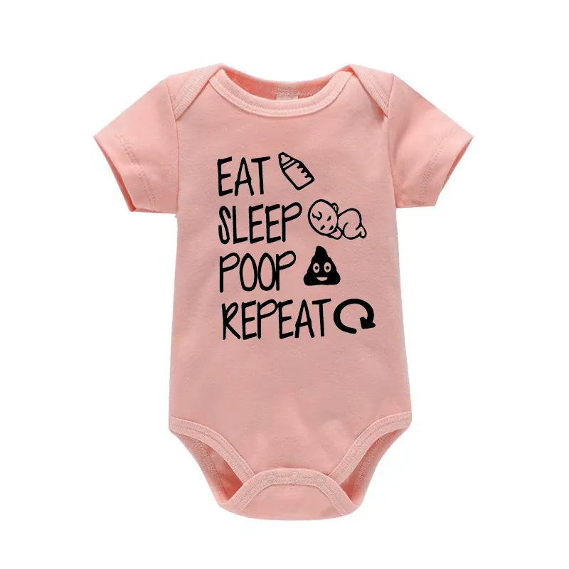 Blush Pink / 3M Funny "Eat Sleep Poop Repeat" Newborn Baby Romper