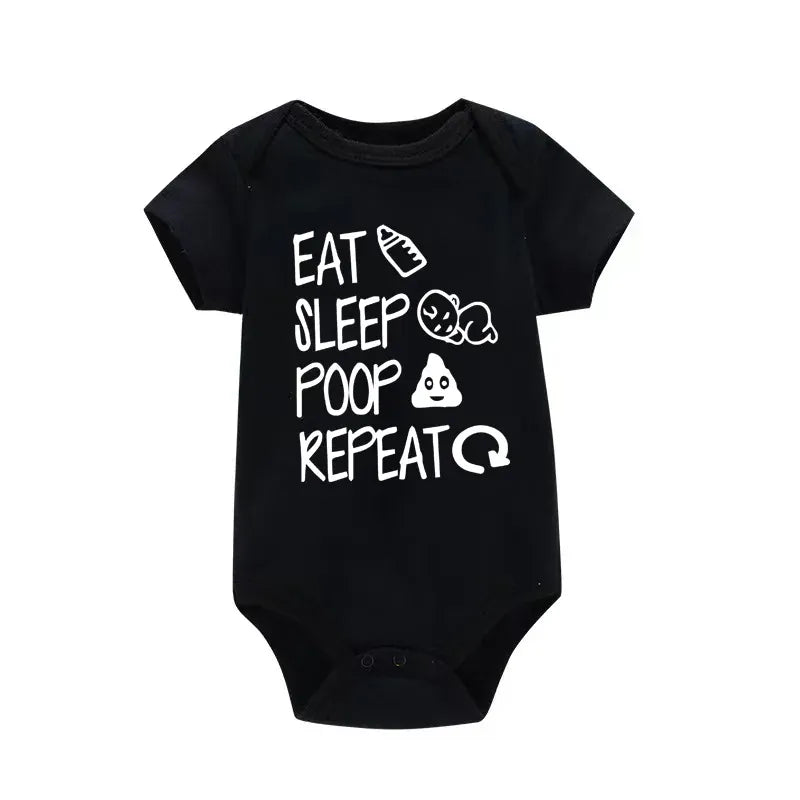 Black / 3M Funny "Eat Sleep Poop Repeat" Newborn Baby Romper