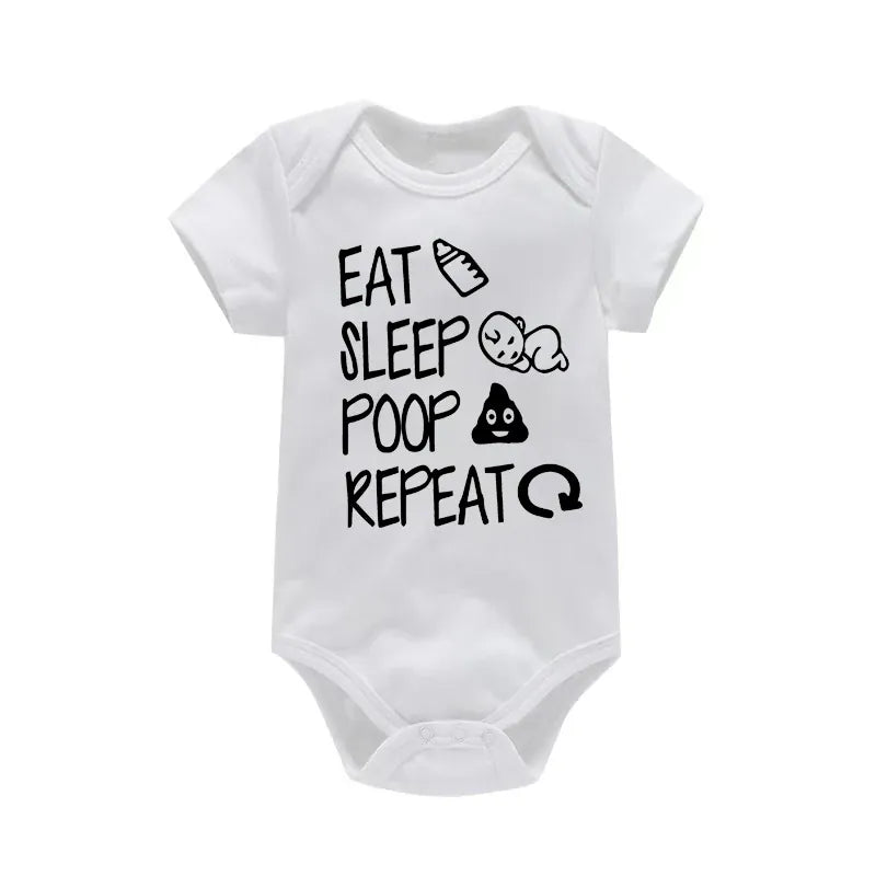 White / 3M Funny "Eat Sleep Poop Repeat" Newborn Baby Romper