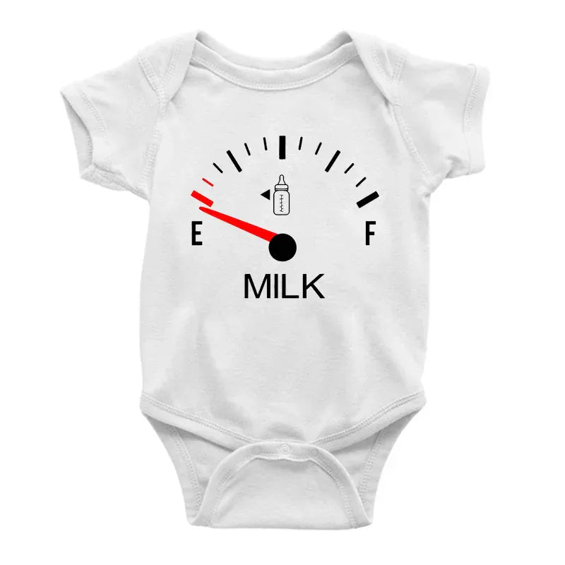 White / 03M Funny Milk Gauge Baby Onesie
