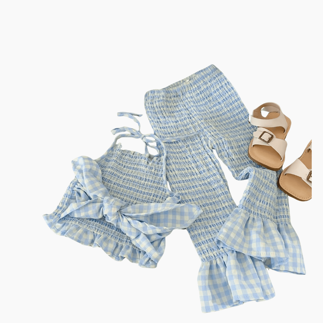 Gingham Ruffle Top and Elastic Waist Pants Set